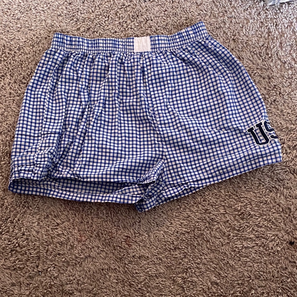 Grayson Threads Blue and White Checkered High Waist Shorts